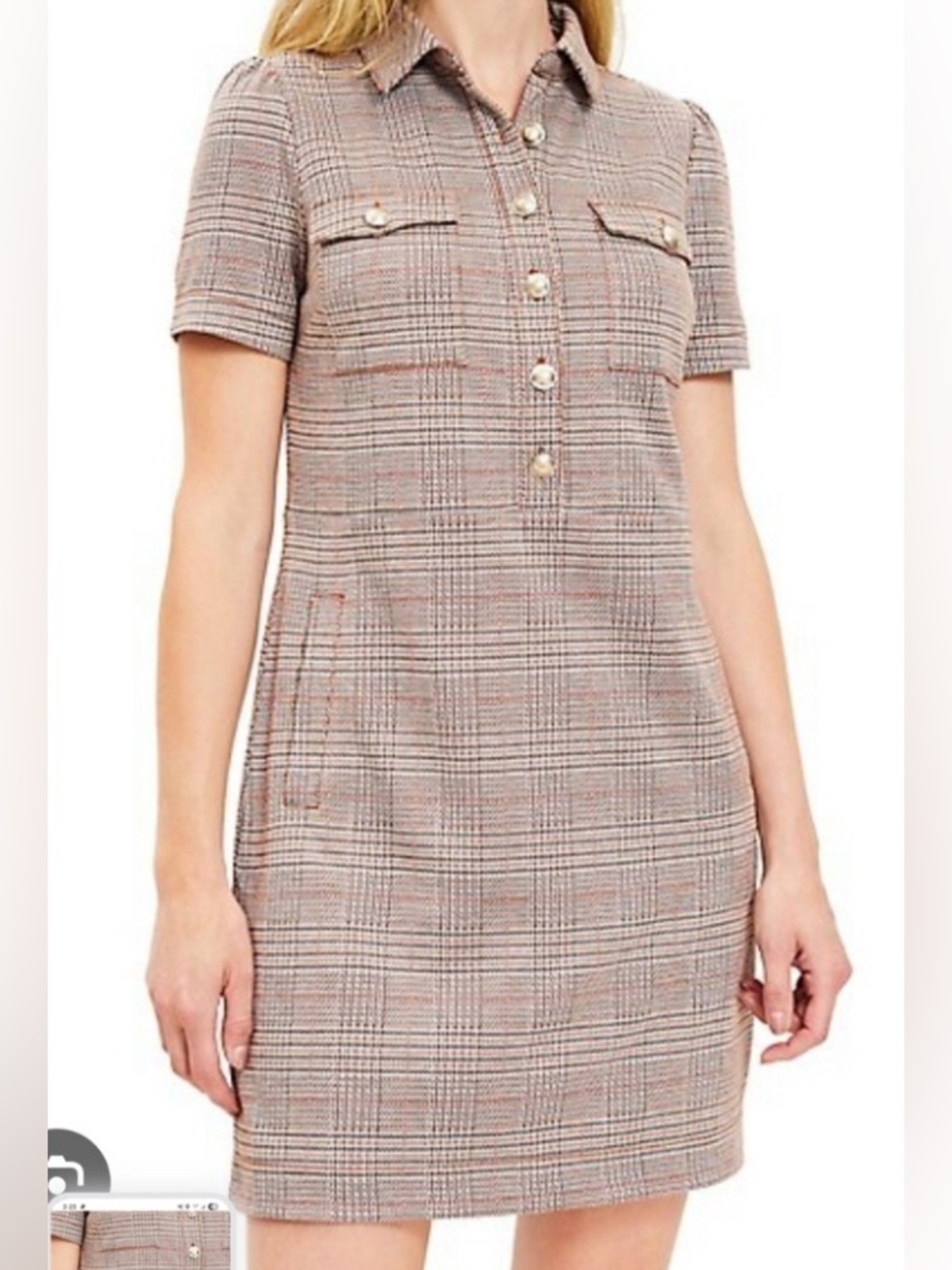 NWT LOFT Mauve Houndstooth Plaid knee length dress pockets size 4